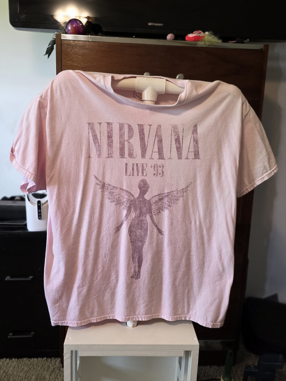 NIRVANA Pink Women's Short Sleeve Tee with Angel Graphic